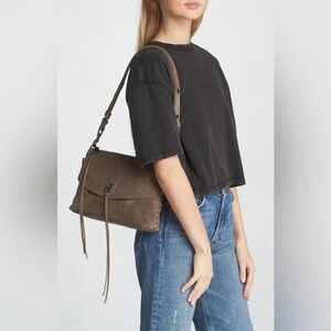 Rebecca Minkoff Darren Top Zip Shoulder Bag – Taupe Suede Leather Retail $350